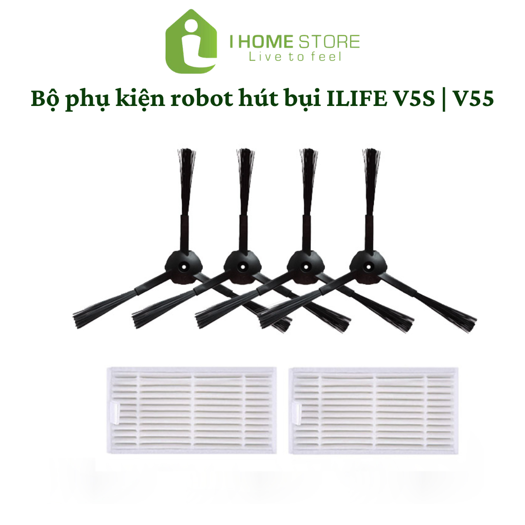 Bộ phụ kiện chổi cạnh và lọc HEPA cho robot hút bụi iLife V5s | V55